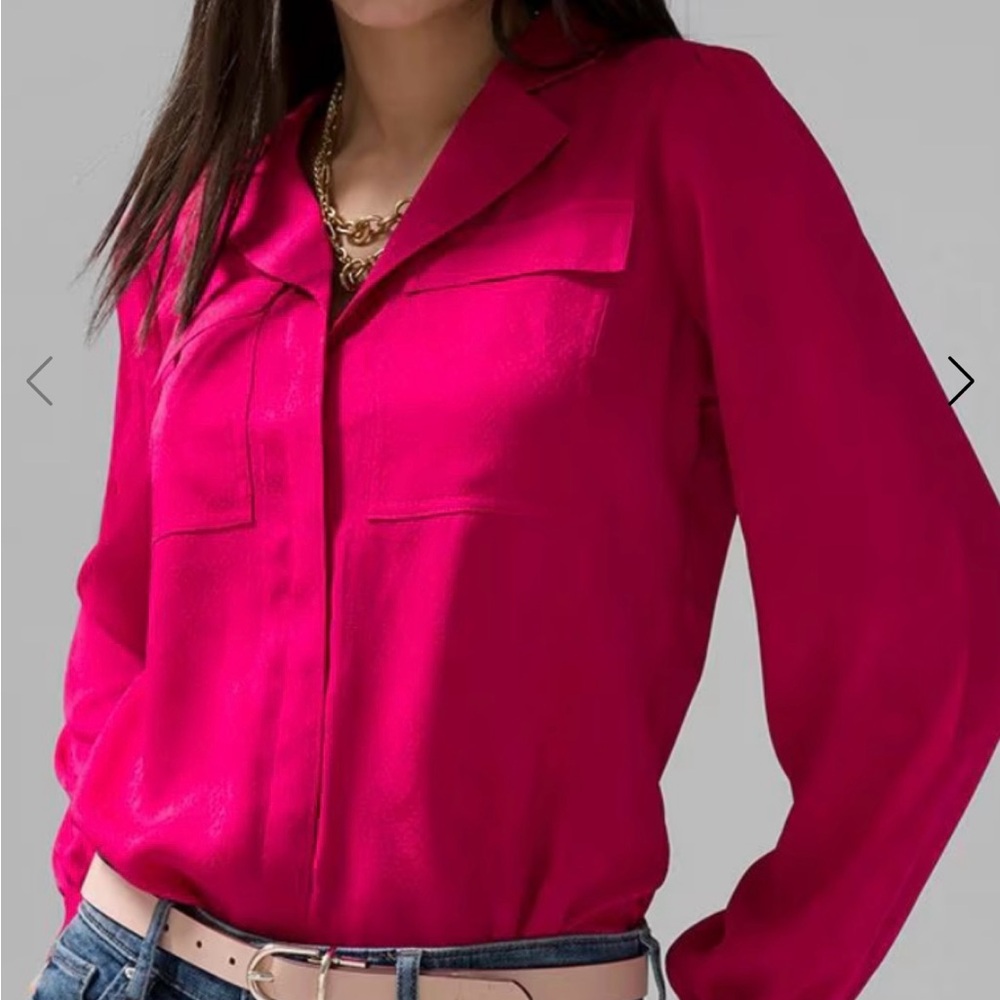 White House Black Market Pink Long Sleeve Notched Collar Blouse